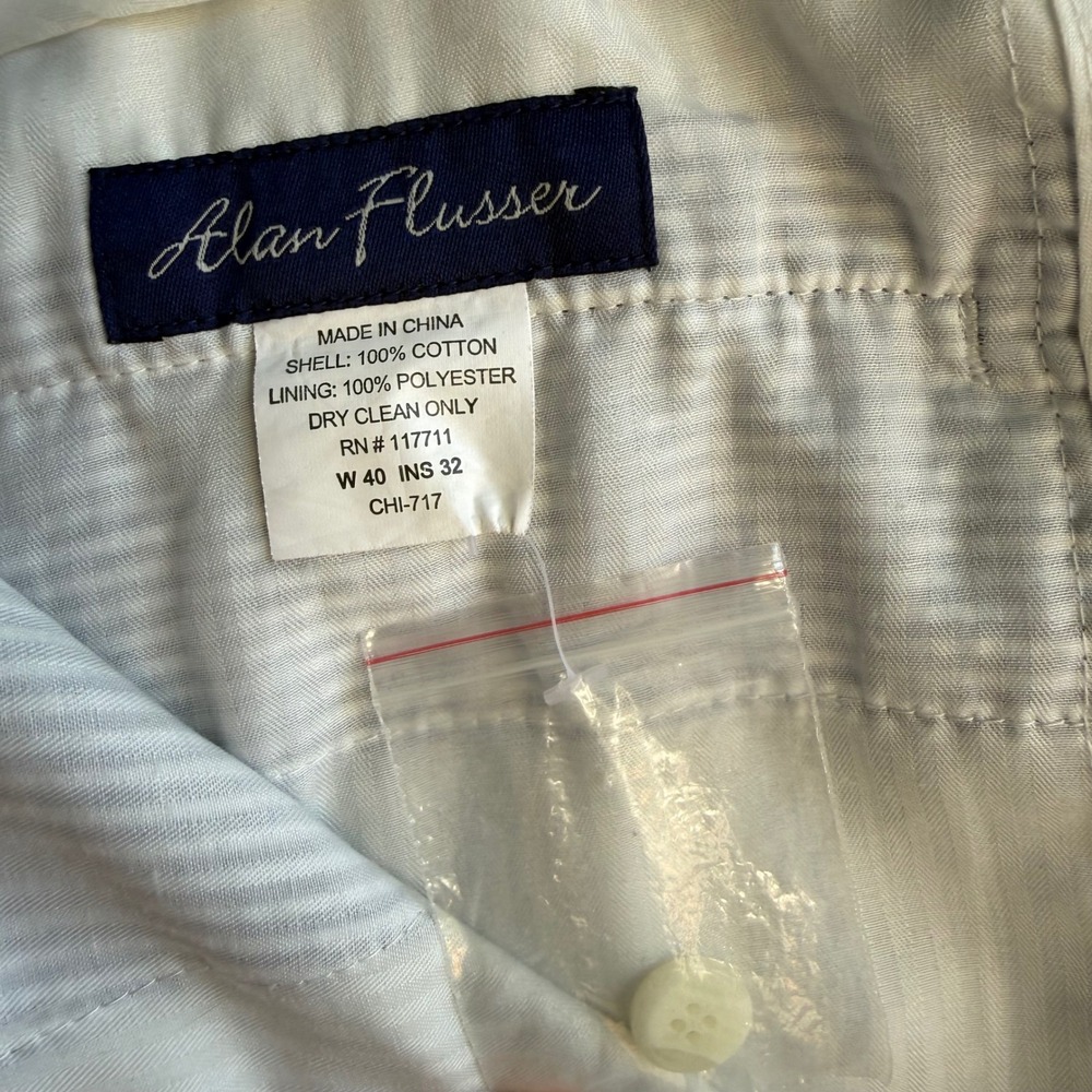 Alan Flusser Seersucker Cotton Dress Pants Blue White Stripe 40x32 - Picture 6 of 8